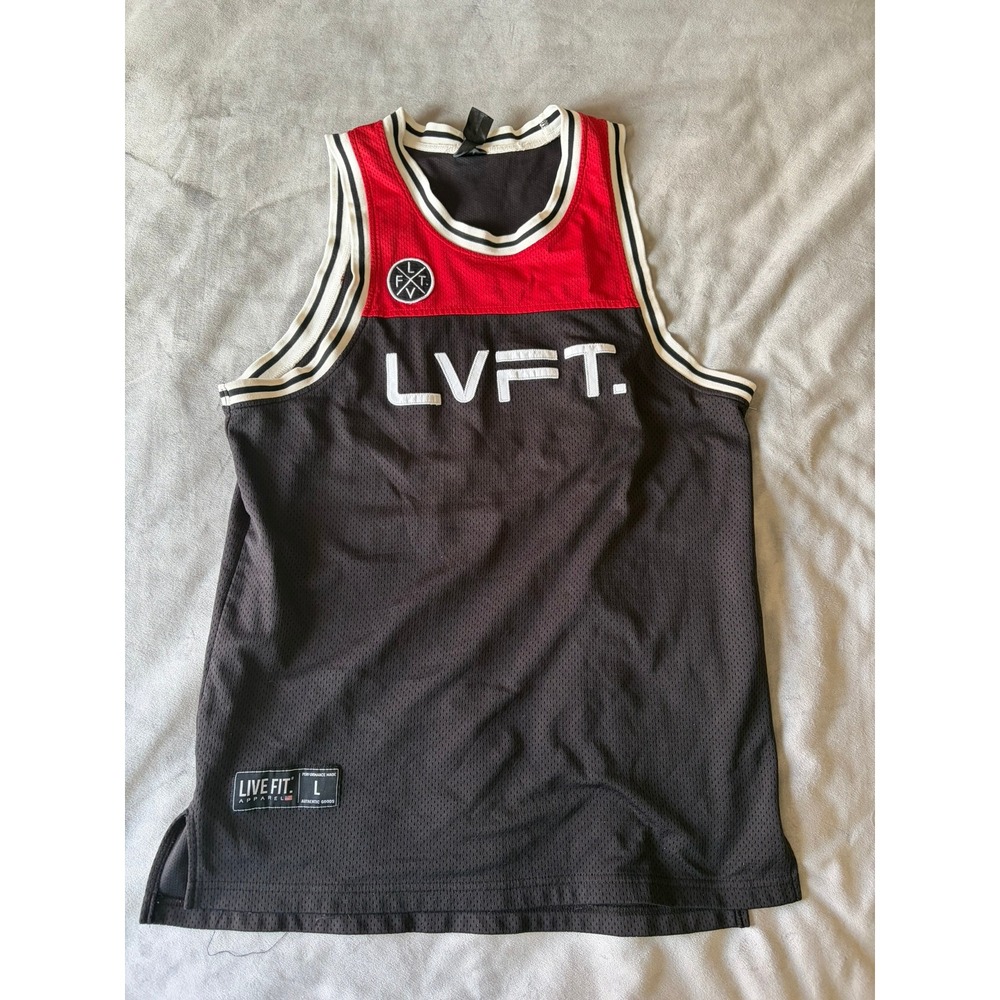 Live Fit Apparel LVFT Basketball Jersey Black Red White Mesh Tank Top Mens L 24